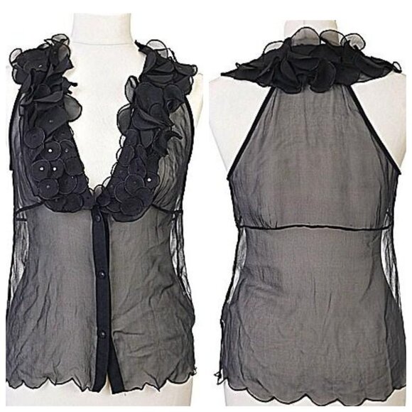 NWT CAVALLI Beautiful Sleeveless Black Blouse 100% Silk - Picture 1 of 11